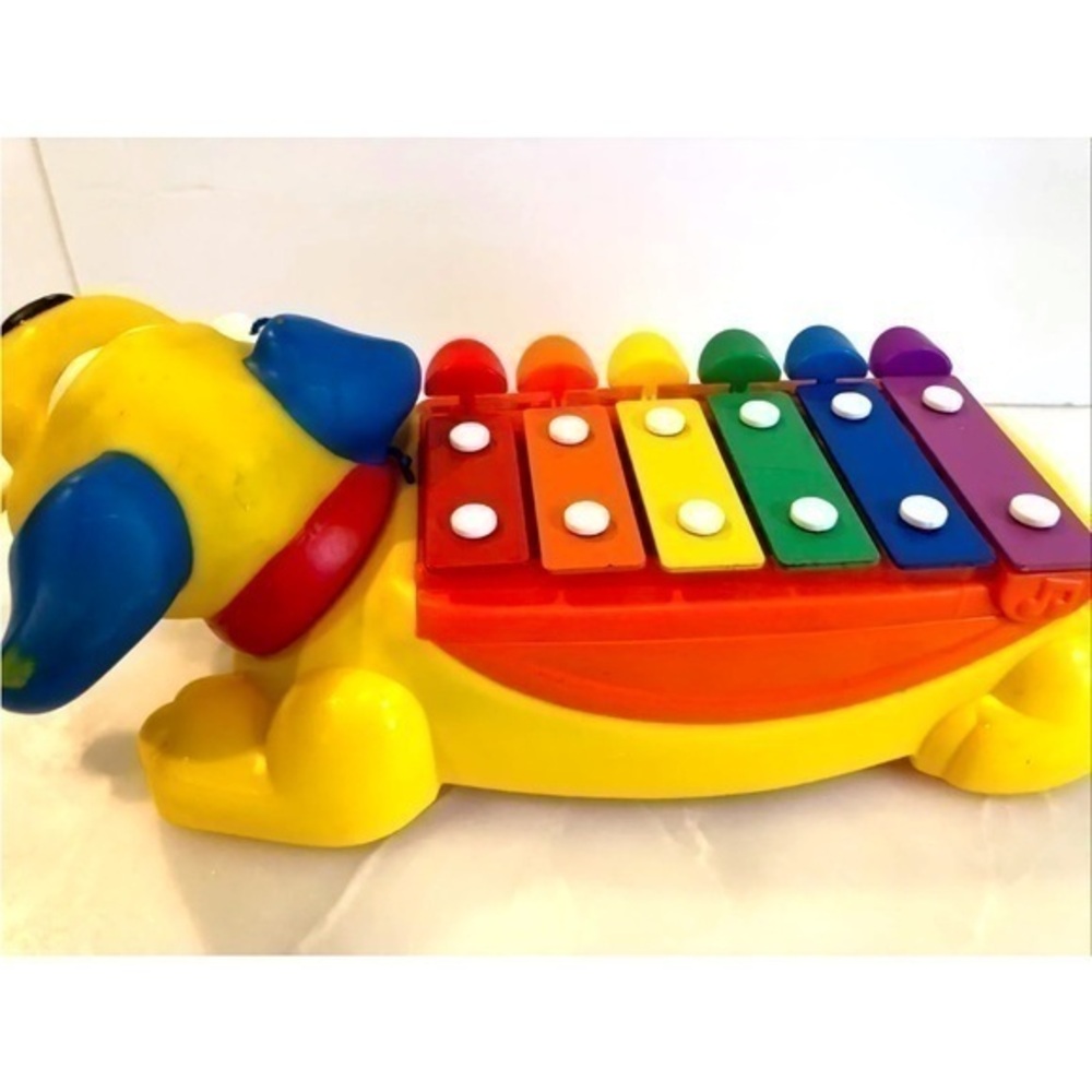 Fisher Price Pull Along 15" Yellow Puppy Dog Xylophone 2002
